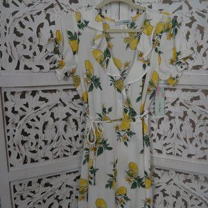 Eva Rose Lemon Print Wrap Dress – Size Medium, NWT